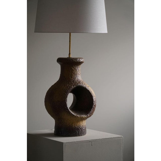 Danish Modern Ceramic Large Table Lamp in Green-Brown Colors, 1960s For Sale - Image 13 of 14