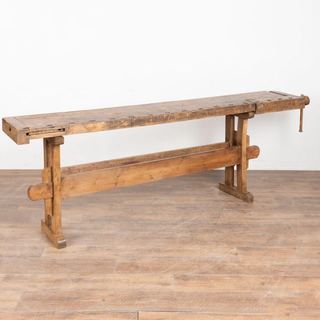 Early 20th Century Rustic Narrow Workbench Console Table For Sale - Image 14 of 14