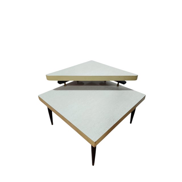 Super space age Philcraft side table in excellent condition. Laminate two tier top with wooden supports and legs. Perfect...