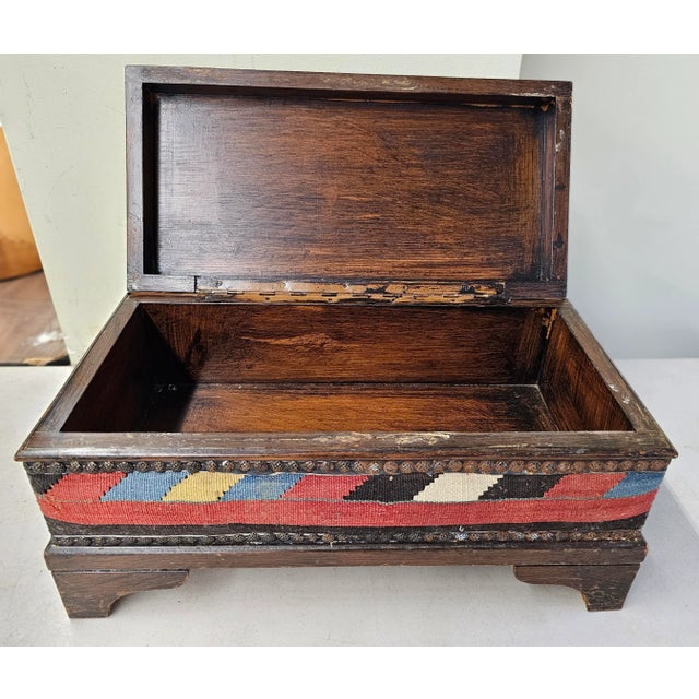 Mid 20th Century Middle Eastern Kilim Upholstered Stained Pine Table Chest For Sale - Image 5 of 7