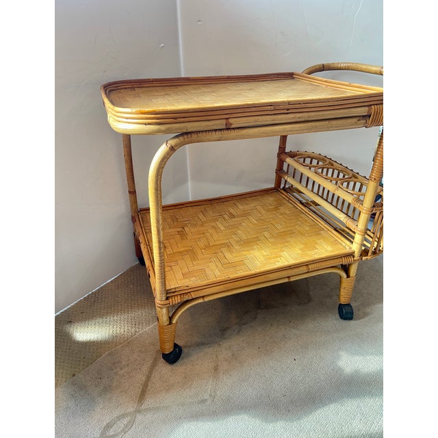 Just arrived from the south of France, This Mid-Century French Riviera Bar Cart in Bamboo, 1960s There are two levels, the...
