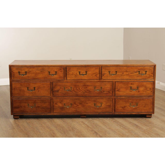 Henredon Campaign Style Oak Triple Dresser For Sale - Image 12 of 12