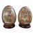 Vintage Hand-Painted Chinese Porcelain Decorative Egg Sculptures on Wooden Bases– Set of 2 – 5.5” For Sale