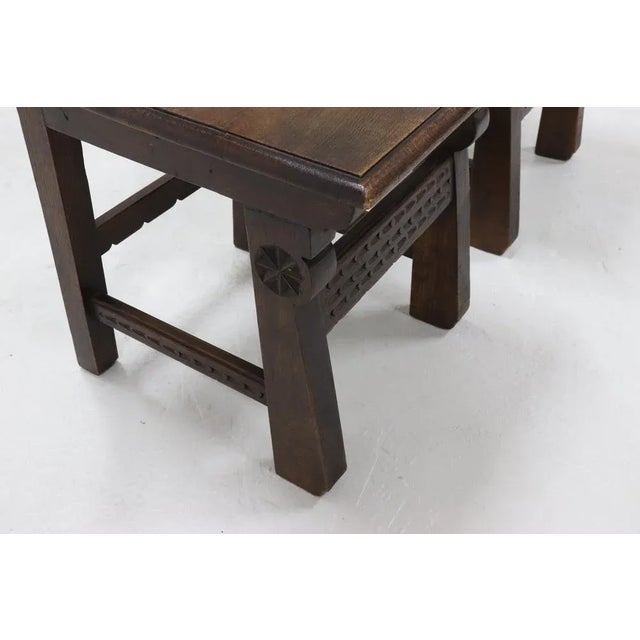 Set of 19th Century Spanish Hand Carved Oak Chairs For Sale - Image 5 of 10