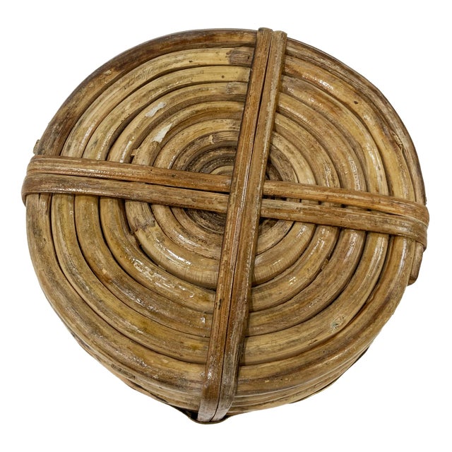 Wood Vintage Italian Crespi Style Rattan and Brass Rim Wine Coaster For Sale - Image 7 of 7