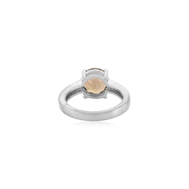 Metal Vintage-Inspied Prong Set 10 Mm Round Smoky Quartz Promise Ring in Sterling Silver - Size 8.5 For Sale - Image 7 of 10