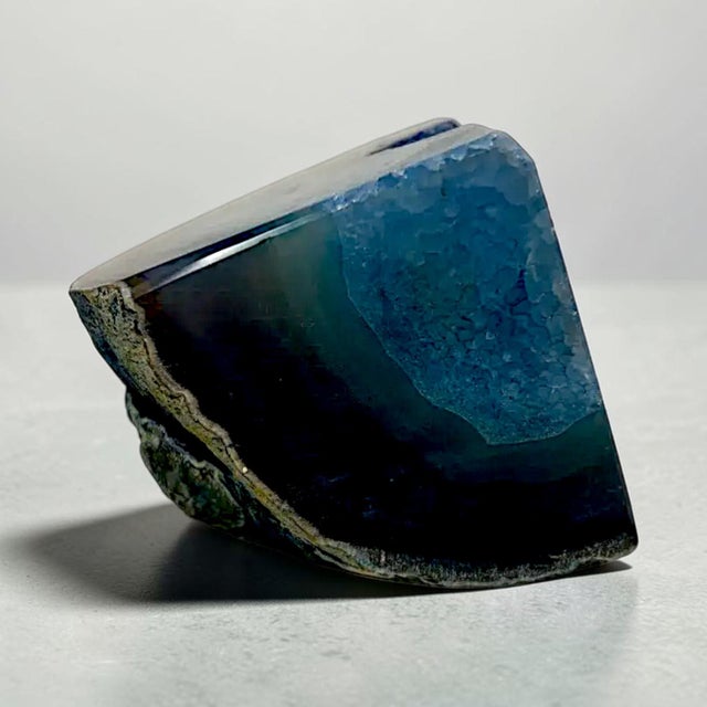 Stone Vintage Brazilian "Blue Shot Eyes" Polished Dyed Agate Geode Bookends - A Pair For Sale - Image 7 of 10