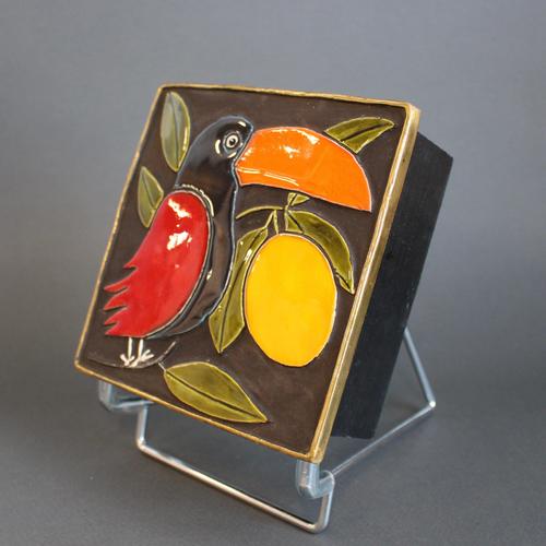 Vintage French Jewellery Box with Enamel Lid and Toucan Motif by Mithé Espelt, 1960s, in None conditions. Designed 1960 to...