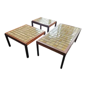 1970's Danish Modern Ganso Mobler Rosewood Veneer Tile Top Tables - a Set