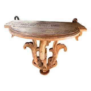 Vintage Italian Florentine Rococo Carved Wood Demilune Wall Bracket Shelf For Sale