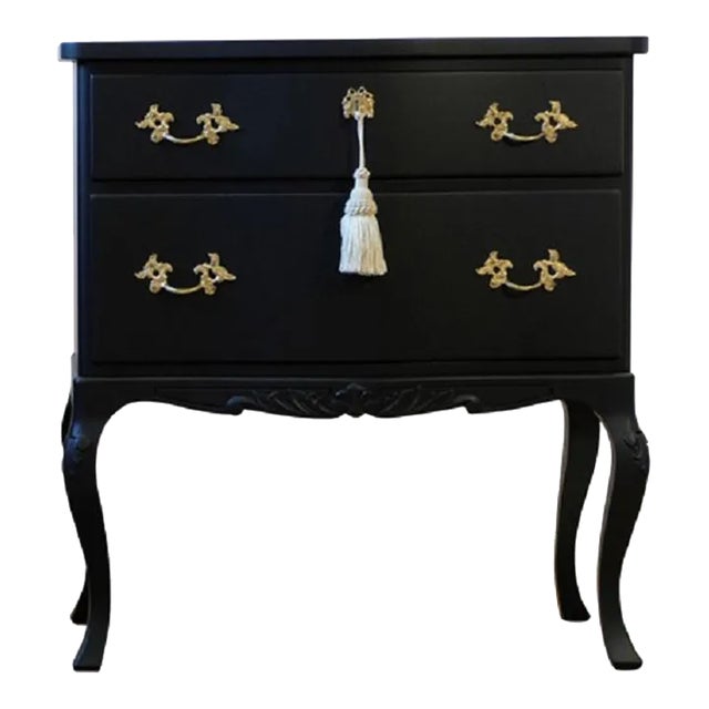 Rococo Style Chest With 2 Drawers and Modern Flat Black Finish For Sale