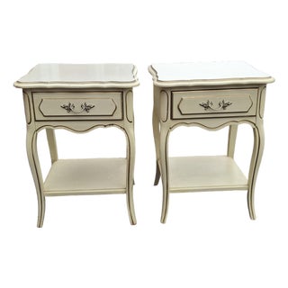 Mid 20th Century Pair of French Provincial Style Tiered Cream Painted Nightstands For Sale