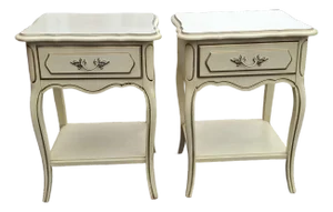 Mid 20th Century Pair of French Provincial Style Tiered Cream Painted Nightstands