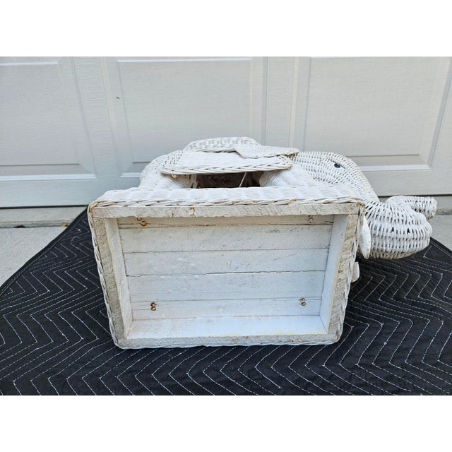 White White Wicker Elephant With Tusks Side Table For Sale - Image 8 of 13