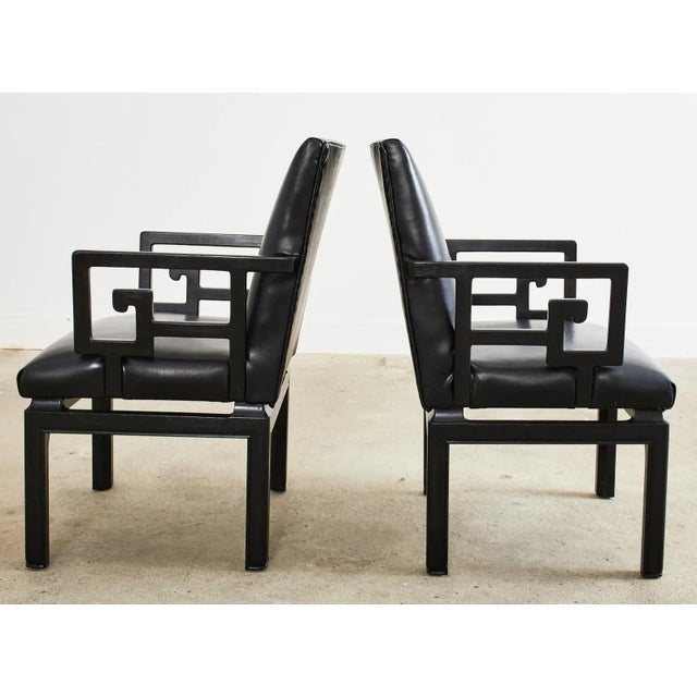 Black Pair of Michael Taylor Far East Collection Greek Key Armchairs For Sale - Image 8 of 13