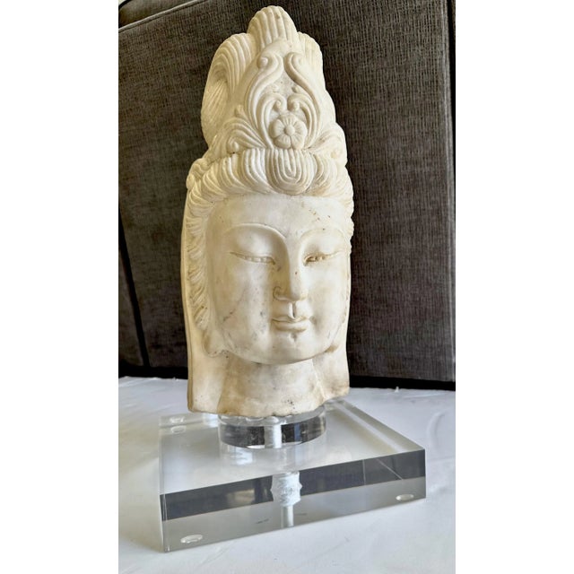 Late 19th Century Asian Marble Quan Yin Buddha Bust or Head For Sale - Image 5 of 12