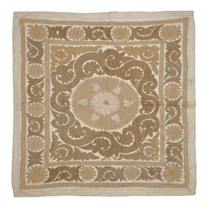 Decorative Neutral Tan Suzani Tribal Textile 4' X 4'9''