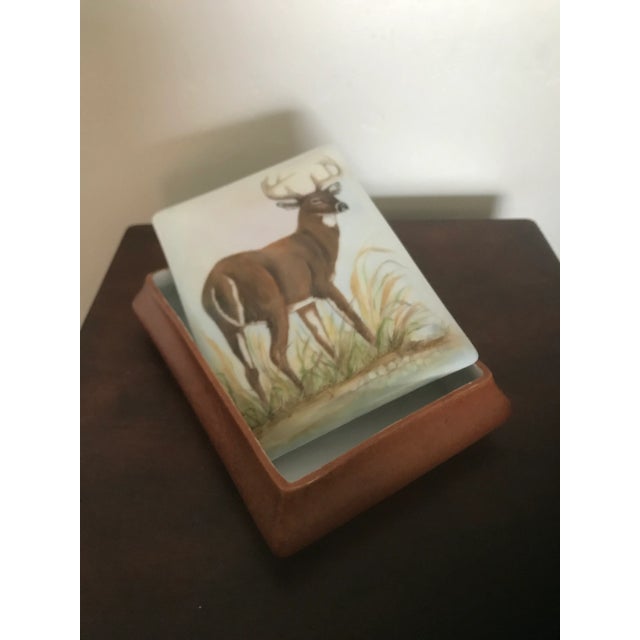 Cabin Hand Painted Stag / Wildlife Porcelain Box - Signed Mildred Hathaway For Sale - Image 3 of 7