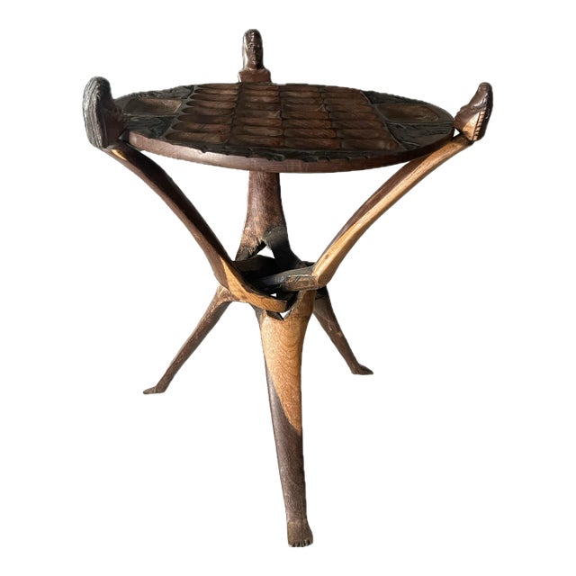 Vintage Hand-Carved African Game Table / Mancala Table From Malawi For Sale