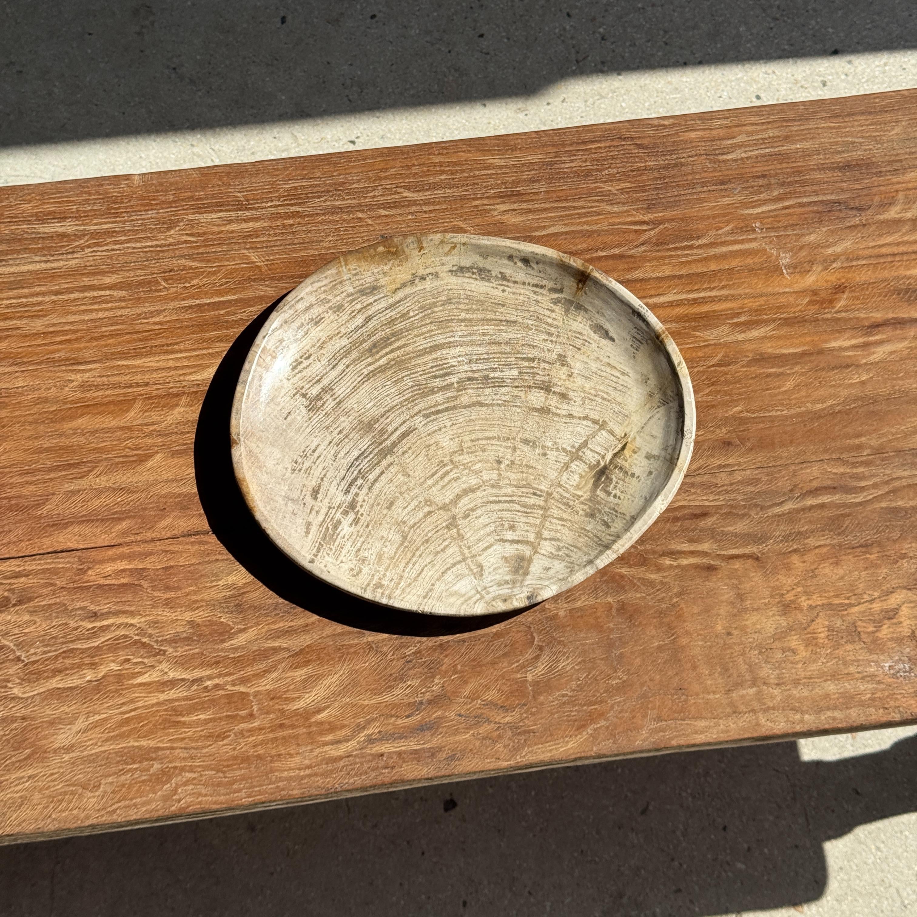 Light Grey Petrified Wood Trinket Tray or Dish with Rings, 1980s