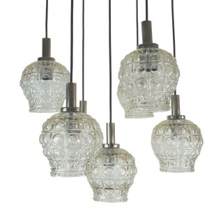 Mid-Century Cascade Pendant Light with 7 Shades in Bubble Glass and Chrome, 1960s For Sale