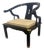 Vintage Spanish Chinoiserie Black Lacquer & Brass Horseshoe Chair, James Mont Style For Sale