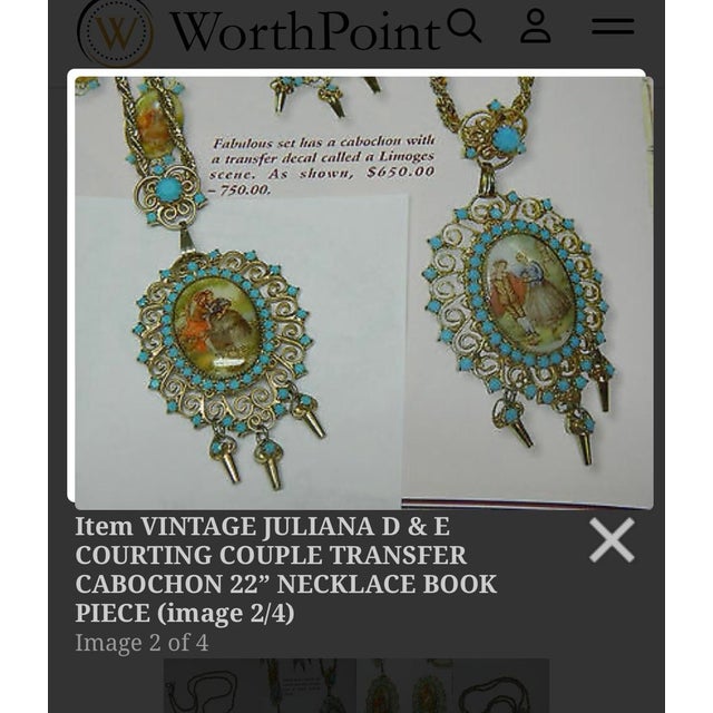 Vintage Juliana D & E Necklace Book Piece Courting Couple Transfer Cabochon Turquoise Vintage 60s For Sale - Image 12 of 12