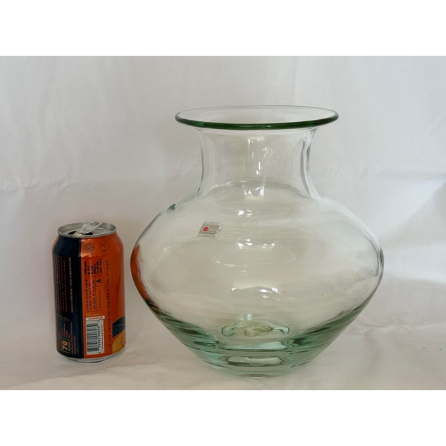Retro Gorgeous BLENKO Large Heavy Clear Art Glass Vase 9.25” with Original Label. Blenko Glass, founded in 1921, is still...
