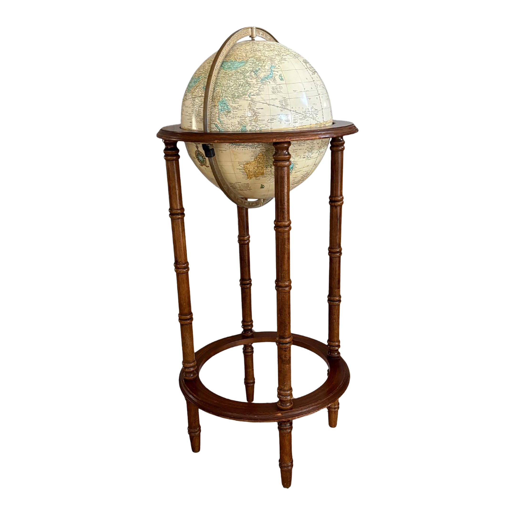 Vintage Powell Floor Globe on Wooden Pedestal Stand Traditional Library Decor