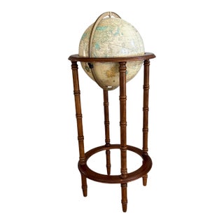 Vintage Powell Floor Globe on Wooden Pedestal Stand Traditional Library Decor For Sale
