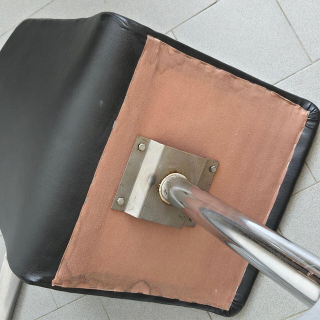 Vintage Swivel Chairs in Black Skirted Leatherette, Brushed Metal and Chrome, 1970s, Set of 4 For Sale - Image 9 of 15