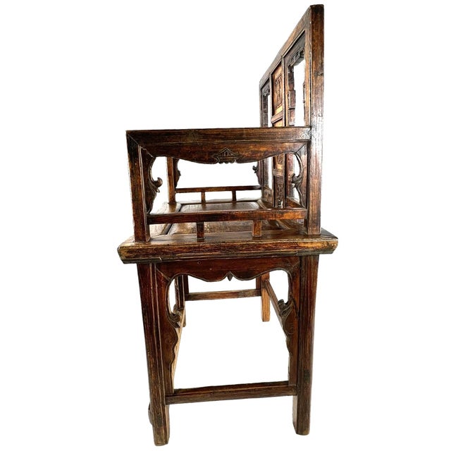 Wood Pair of Chinese Antique Armchairs With Carvings For Sale - Image 7 of 13