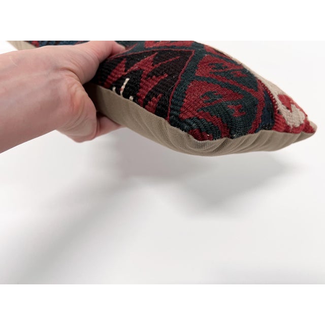 Textile Vintage Turkish Kilim Lumbar Pillow | Handwoven Wool Decorative Cushion | 8 in X 20 In For Sale - Image 7 of 11