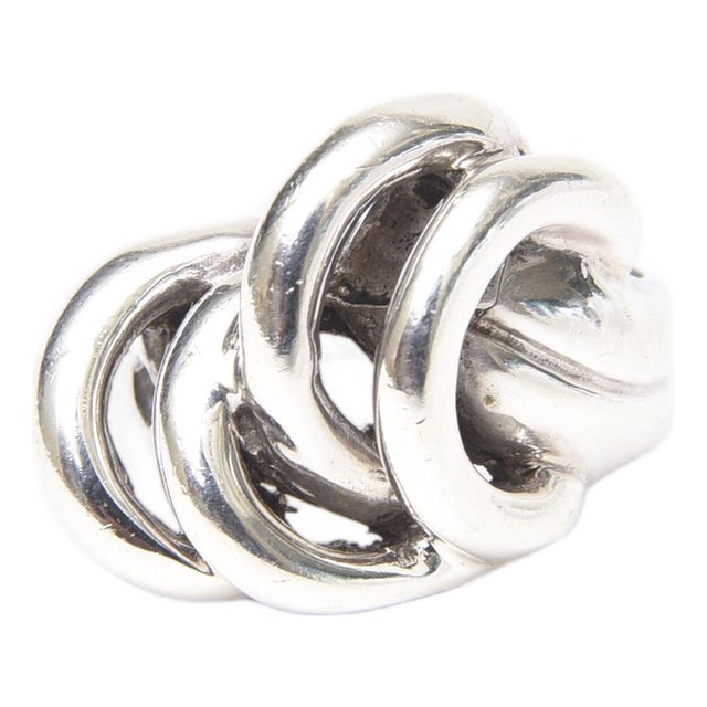 Vintage Sterling Silver Ring With Interlocking Circles, 1960's, Size 8 For Sale