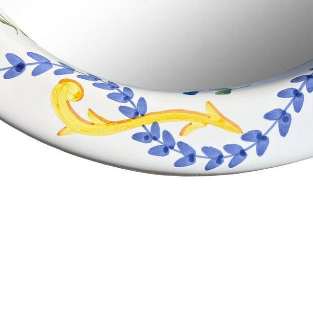 Late 20th Century Round Ceramic Hand Painted Portugese Mirror by Jay Willfred for Andrea Sadek For Sale - Image 4 of 8