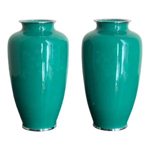 Japanese Wireless Cloisonné Vases — A Pair