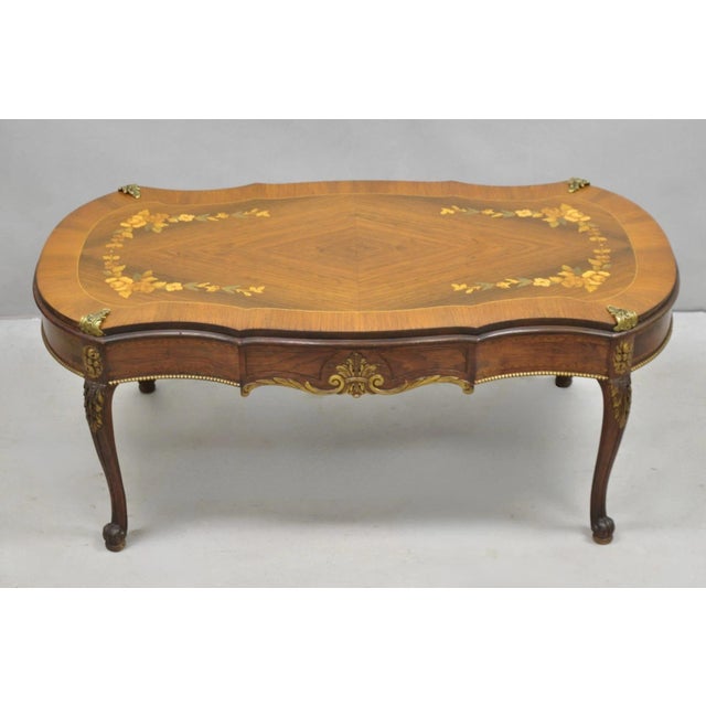 Antique French Louis XV Style Floral Inlay Walnut Coffee Table With Drawer For Sale - Image 15 of 15