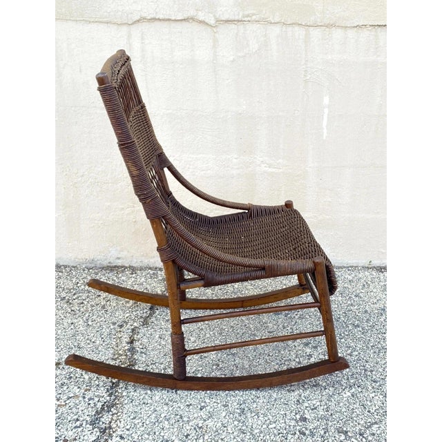 Antique Victorian Wicker and Rattan Wooden Small Rocking Chair Rocker For Sale - Image 12 of 12