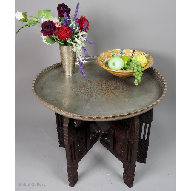 Oriental Islamic Engraved Copper Table Tray, 1930s For Sale - Image 13 of 18