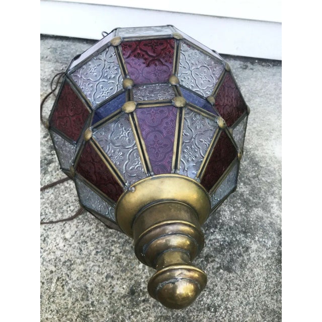 Large Mid-Century 60s-70s Hanging Lantern in Red, Clear, Blue For Sale - Image 6 of 8