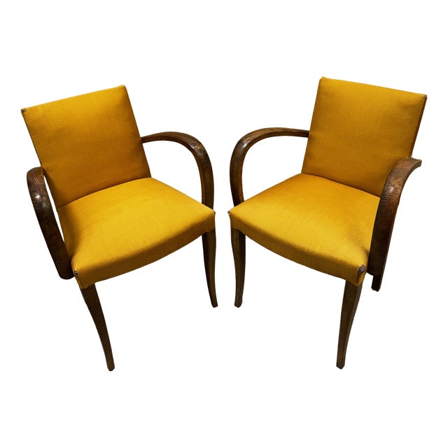 Vintage Bridge Chairs in Mustard Fabric, 1940s, Set of 2 For Sale