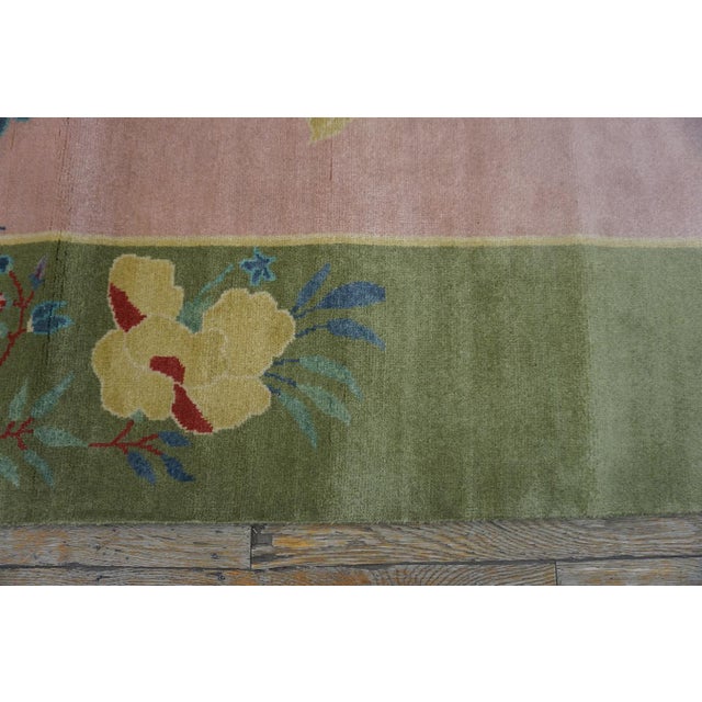 2020s Pink Rose Floral Contemporary Chinese Art Deco Rug 8'10" X 11'8" Handknotted Wool Carpet For Sale In New York - Image 6 of 6