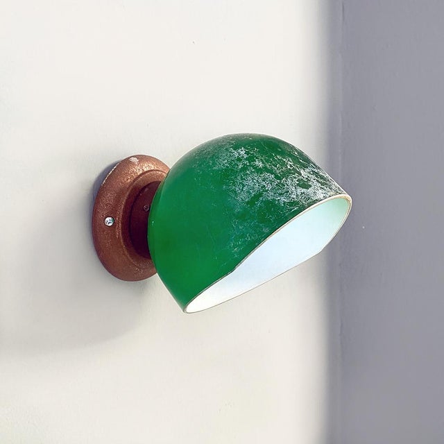 Metal Italian Green and White Glass & Sheet Metal Wall Light, 1930s, Set of 3 For Sale - Image 7 of 16