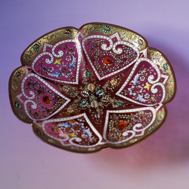 Late 19th Century Moser Cranberry Glass Gilt & Enameled Footed Compote For Sale In Las Vegas - Image 6 of 10