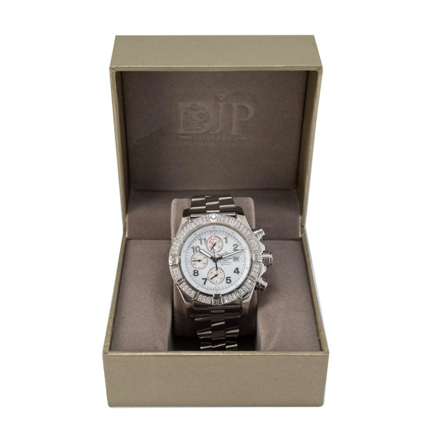 Breitling Super Avenger 48mm A13370 White Dial Diamond Bezel Chrono Steel Watch For Sale - Image 9 of 10