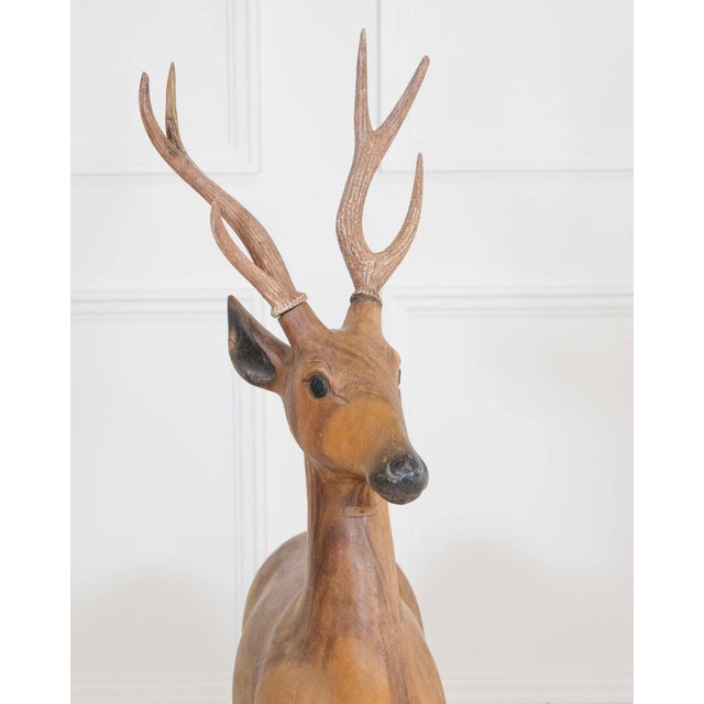 Brown Italian 20th Century Life-Size Walnut Deer Sculpture For Sale - Image 8 of 12