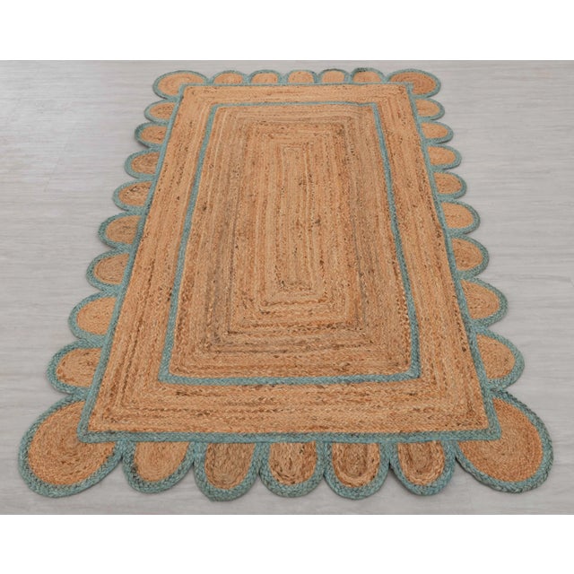 Not Yet Made - Made To Order Scallop Jute Turquoise Blue Hand Made Rug - 2'x3' For Sale - Image 5 of 13