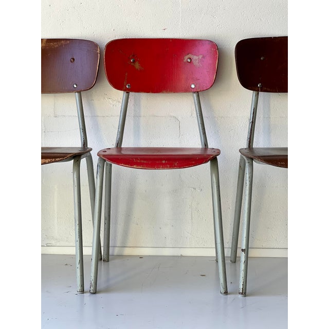 Wood Vintage School Chairs, Set of 4 For Sale - Image 7 of 18