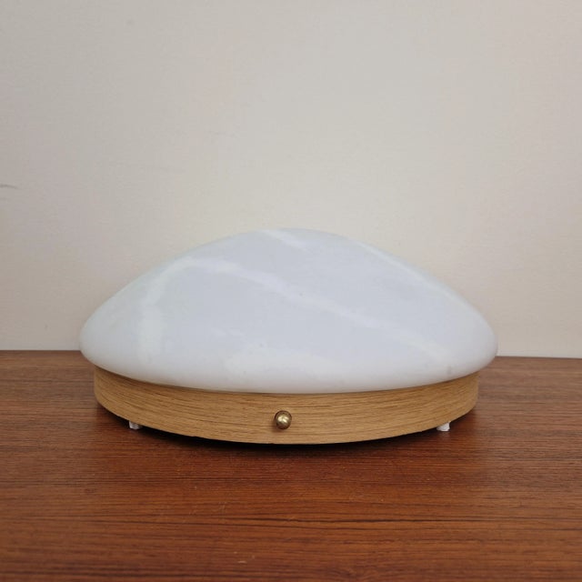 Mid-Century Glass and Oak Flush Mount, 1970s For Sale - Image 9 of 10