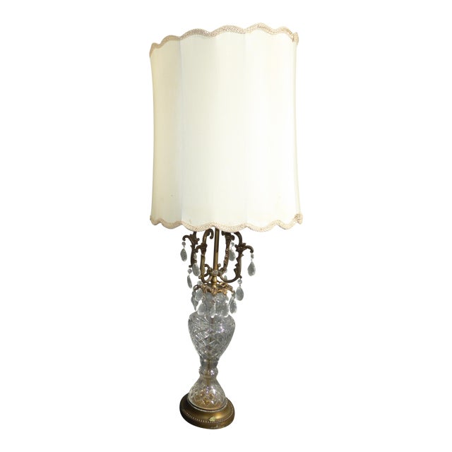 Vintage French Provincial Crystal Table Lamp W White Lampshade Chairish